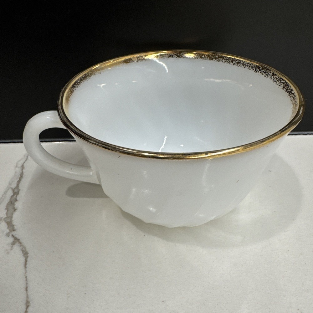 Fire King Anchor Hocking White Swirl with Gold Coffee Cup Tea Cup - Picture 3 of 4